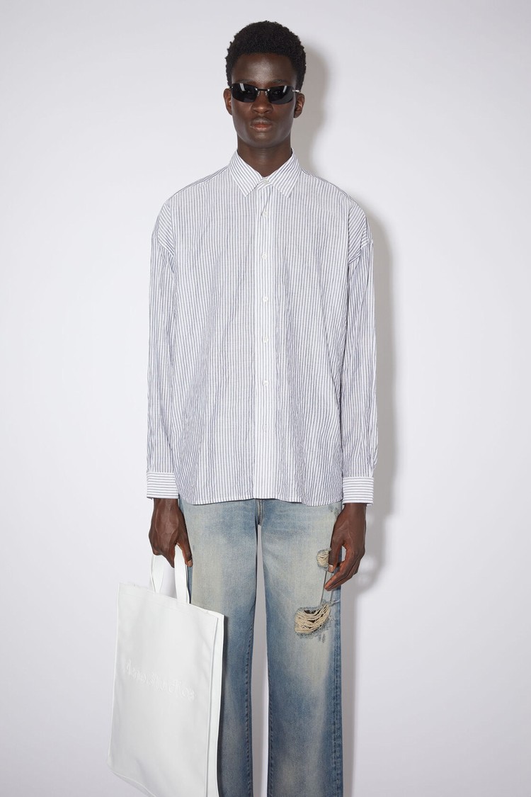 Grey / White Acne Studios Stripe Button-up Men\'s Shirts | NTBI-17263