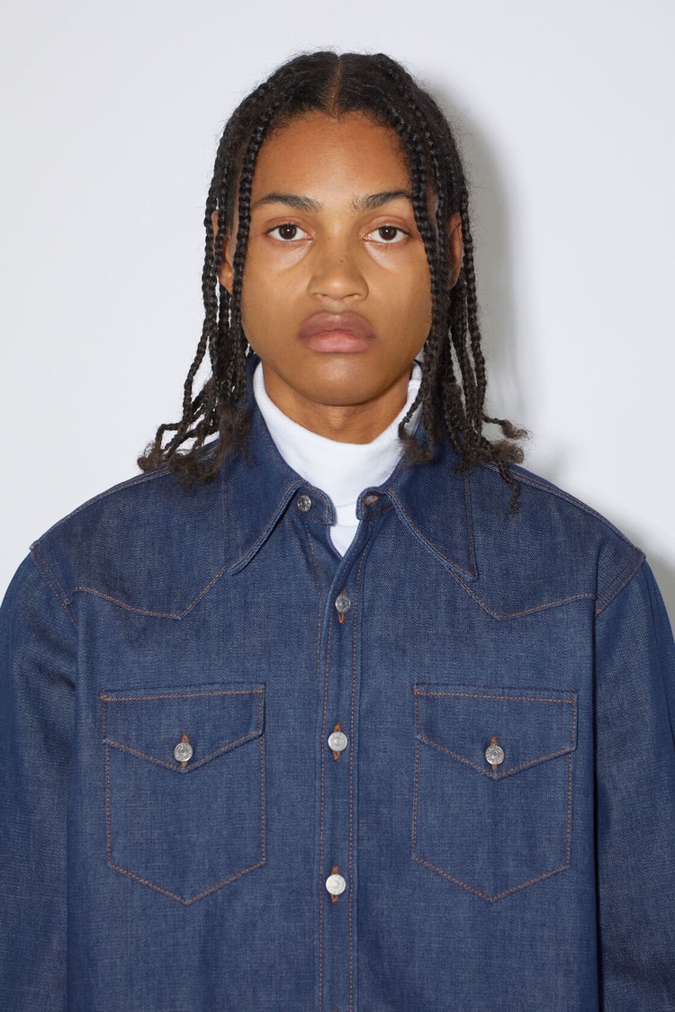 Indigo / Blue Acne Studios Denim Button-up Men's Shirts | OSZM-41685