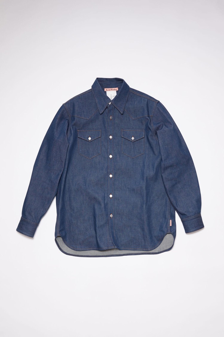 Indigo / Blue Acne Studios Denim Button-up Men's Shirts | OSZM-41685