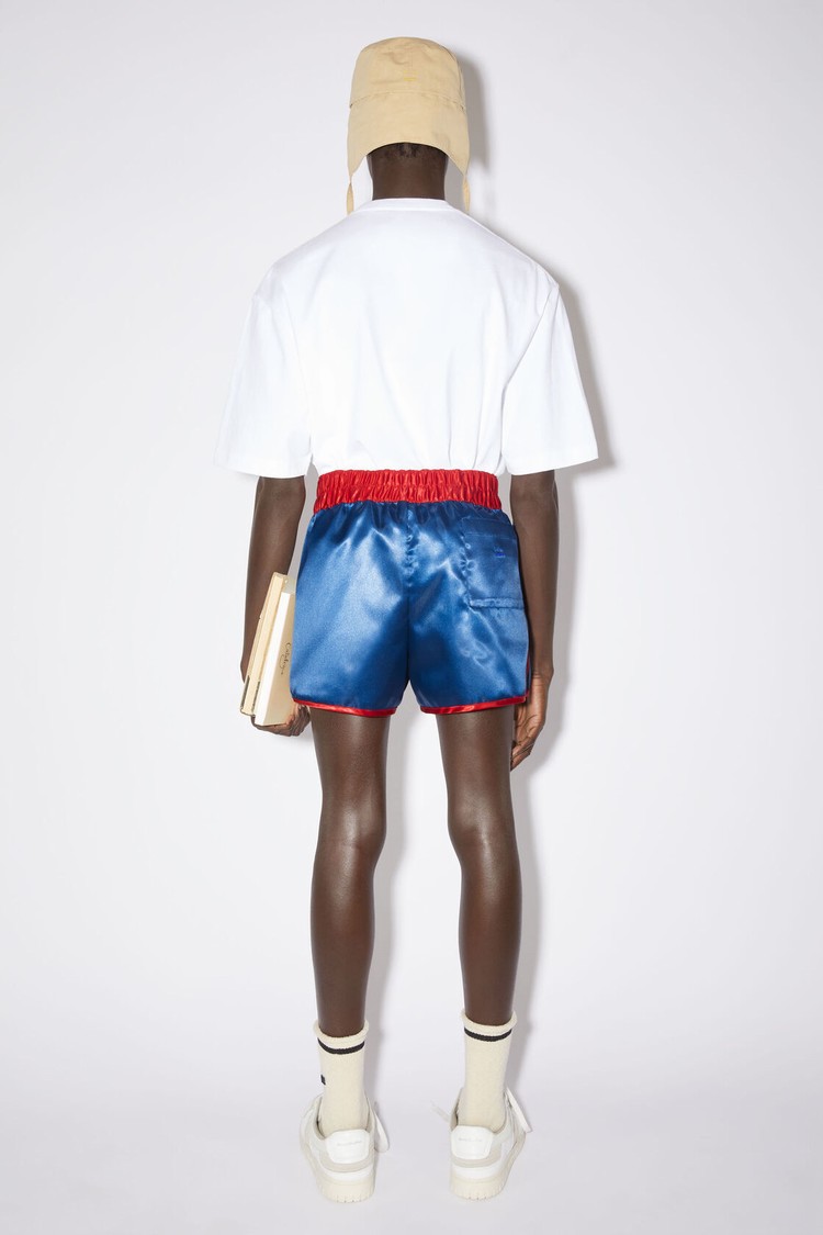 Indigo / Blue Acne Studios Face Patch Woven Men's Shorts | EIBF-65879