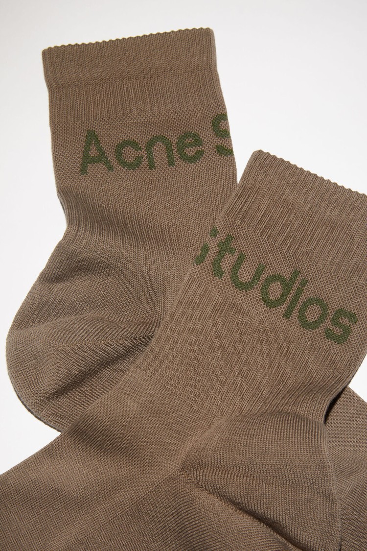 Khaki / Green Acne Studios Ribbed Logo Socks | WSXO-20785