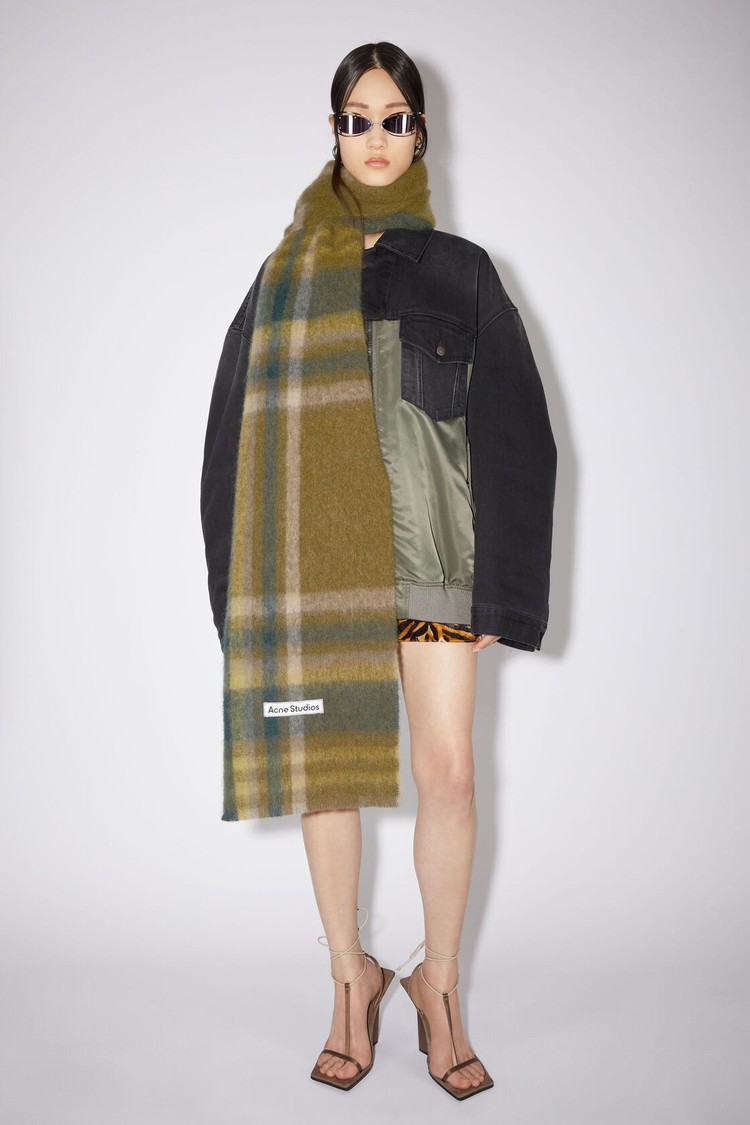 Khaki / Green / Green Acne Studios Checked Scarf | EDFJ-50196