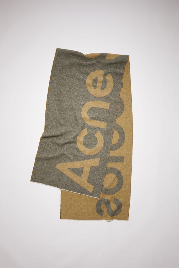 Khaki / Green / Mustard / Yellow Acne Studios Logo Wool Blend Scarf | ETOS-87254