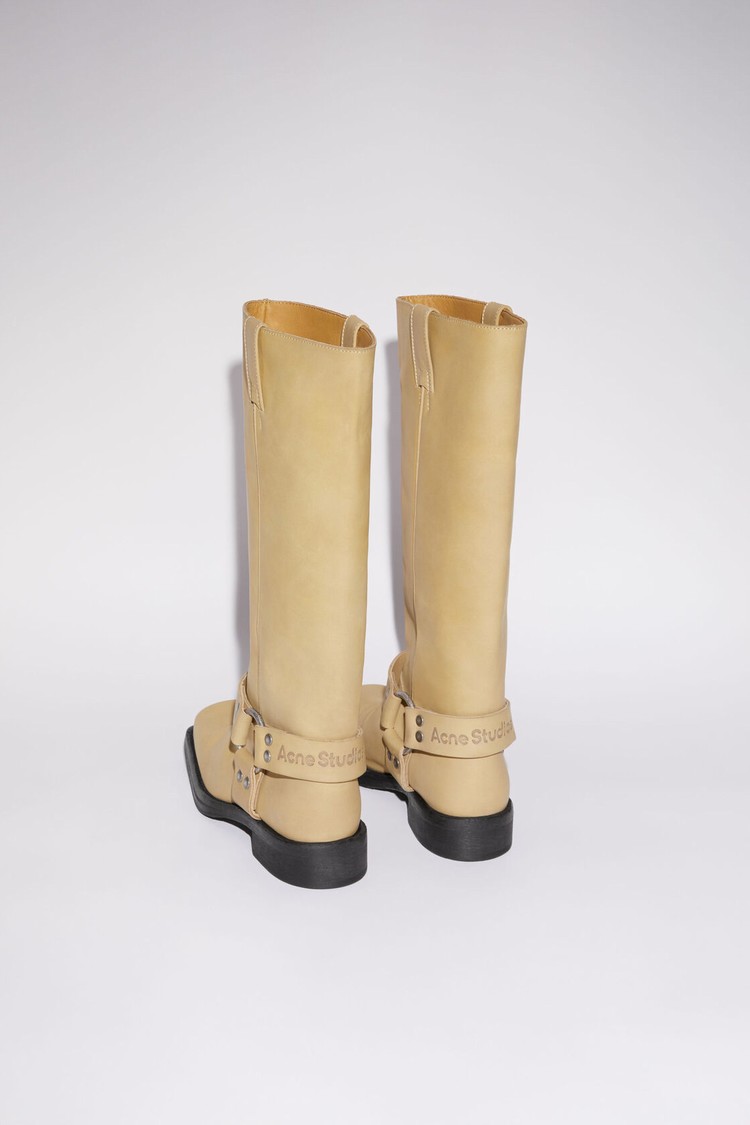 Light Beige Acne Studios Leather Buckle Women's Boots | MOZJ-01893