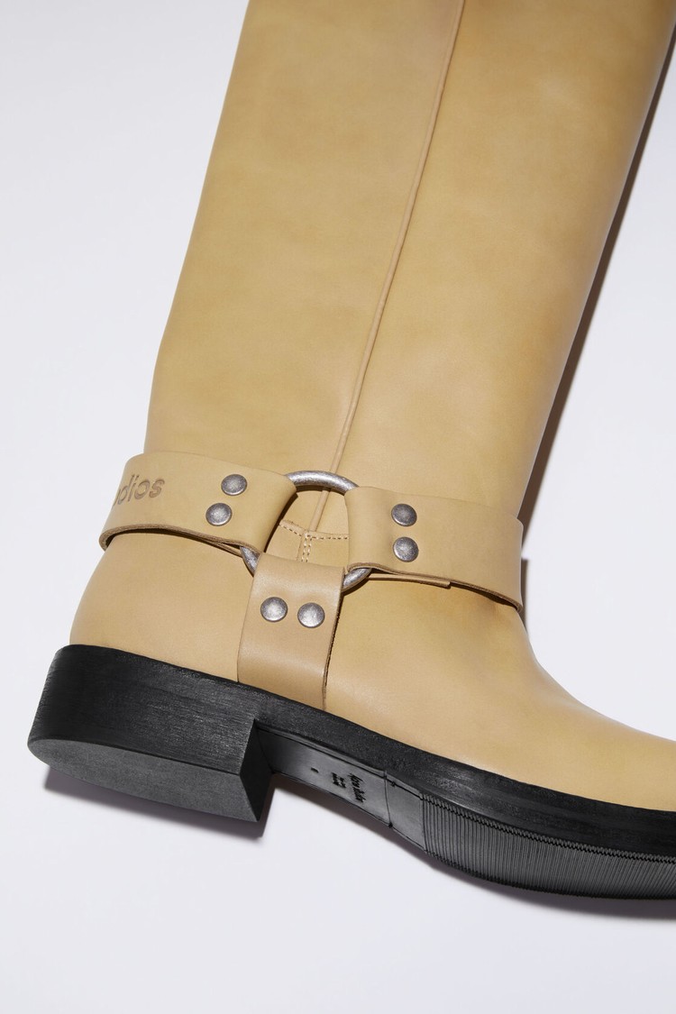 Light Beige Acne Studios Leather Buckle Women's Boots | MOZJ-01893