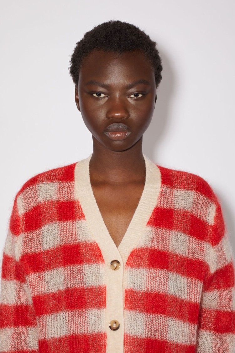 Light Beige / Red Acne Studios Gingham Check Women's Knitwear | YKRG-79213