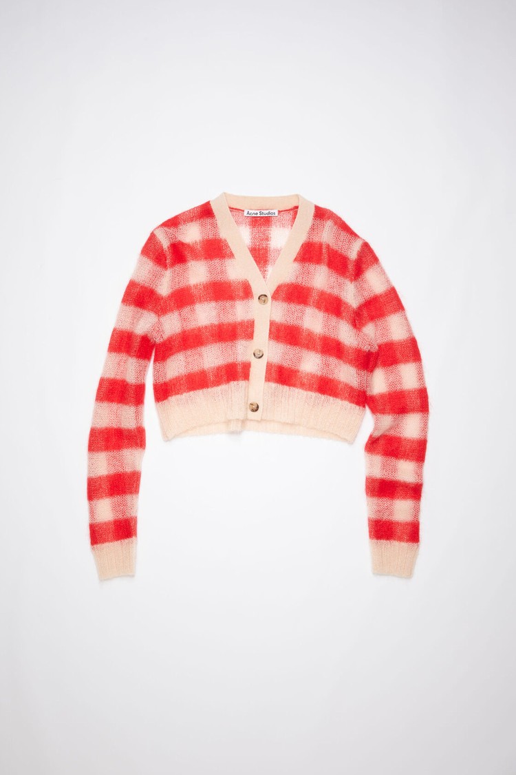 Light Beige / Red Acne Studios Gingham Check Women's Knitwear | YKRG-79213