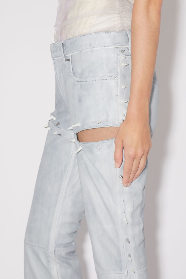 Light Blue Acne Studios Leather Spike Slit Women's Trousers | DBLS-35476