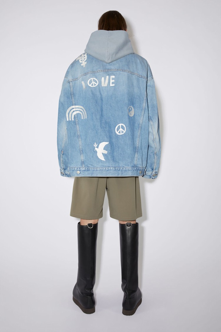 Light Blue Acne Studios Limited Edition Embroidered Loose Fit Denim Men's Jackets | IDPM-67350