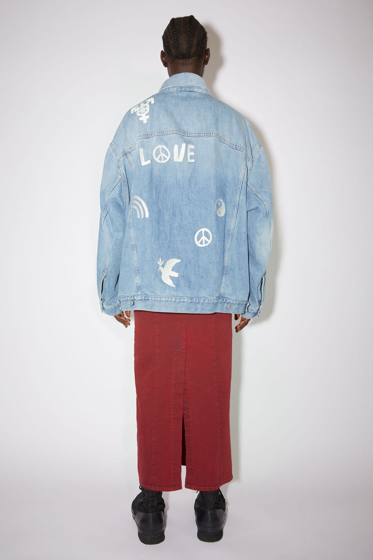 Light Blue Acne Studios Limited Edition Embroidered Loose Fit Denim Women's Jackets | ZIYA-62075