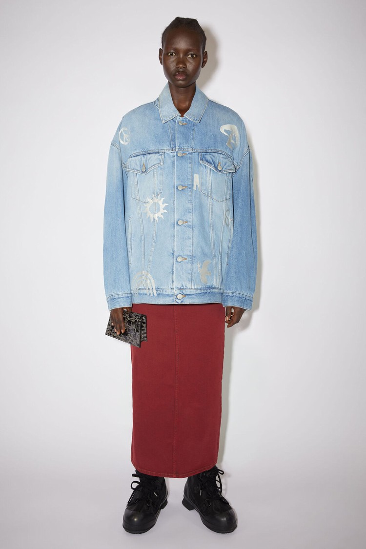 Light Blue Acne Studios Limited Edition Embroidered Loose Fit Denim Women\'s Jackets | ZIYA-62075