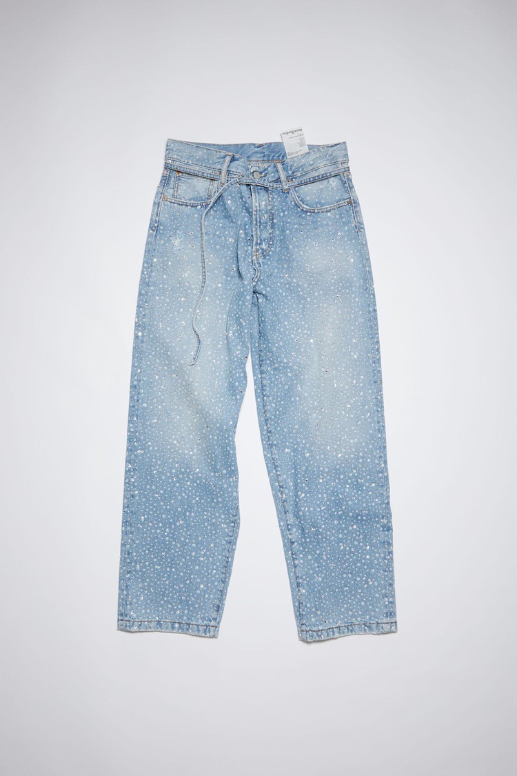 Light Blue Acne Studios Loose Fit - 1991 Toj Rhinestones Women's Jeans | MSGR-48357