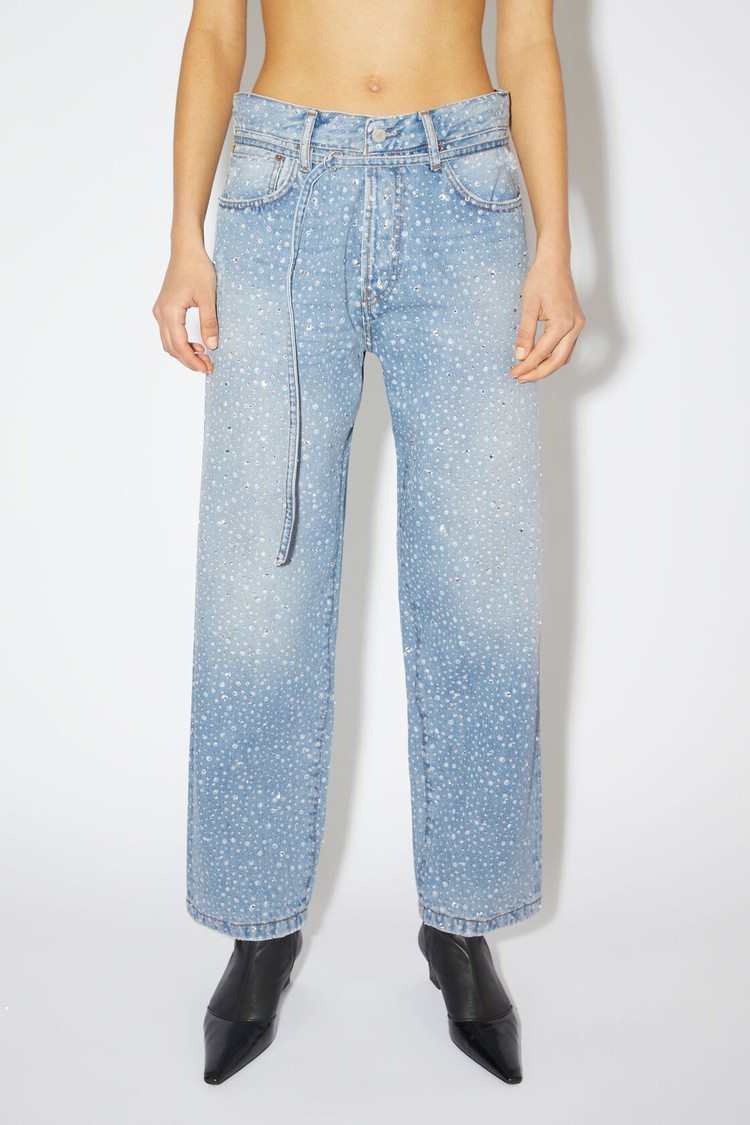 Light Blue Acne Studios Loose Fit - 1991 Toj Rhinestones Women\'s Jeans | MSGR-48357