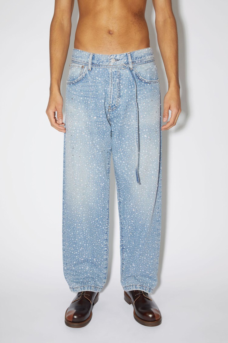 Light Blue Acne Studios Loose Fit - 1991 Toj Rhinestones Men\'s Jeans | WBYN-15836