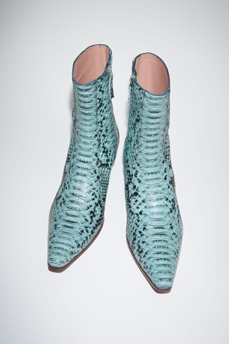 Light Blue Acne Studios Snake Print Leather Women's Ankle Boots | XVSR-07341