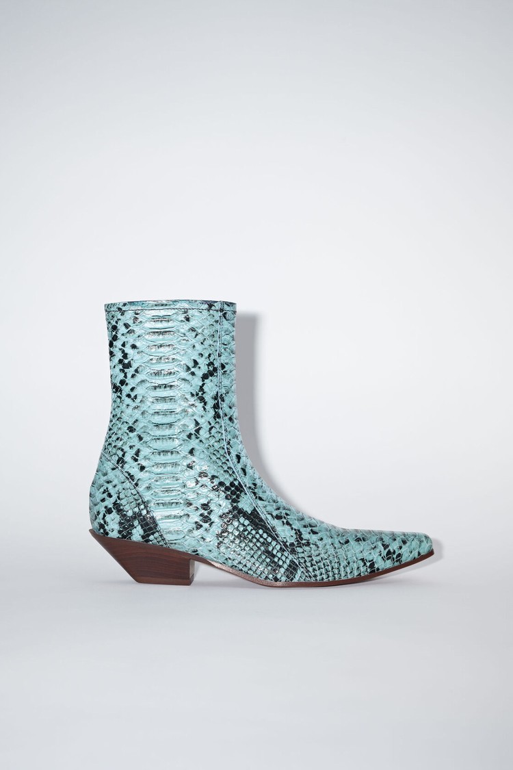 Light Blue Acne Studios Snake Print Leather Women\'s Ankle Boots | XVSR-07341