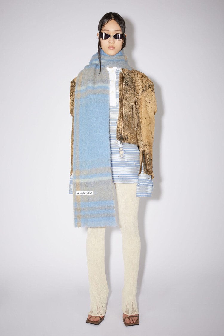 Light Blue / Beige Acne Studios Checked Scarf | HVIY-65301