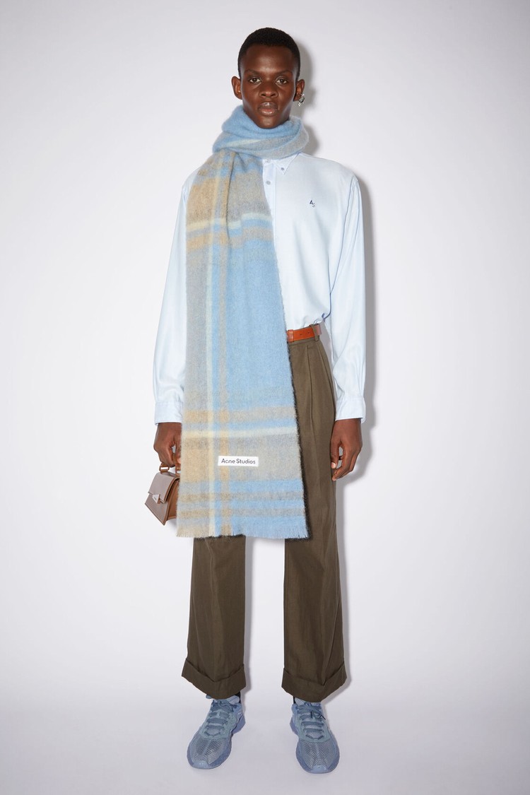 Light Blue / Beige Acne Studios Checked Scarf | HVIY-65301