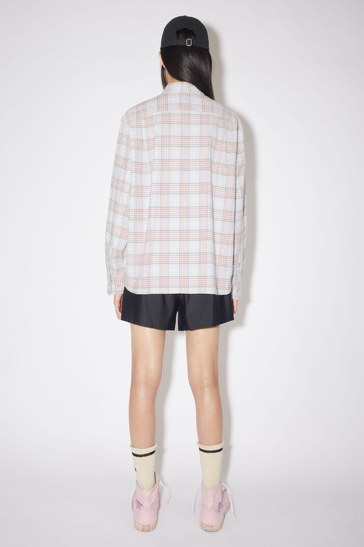 Light Blue / Pink Acne Studios Check Flannel Button-up Women's Shirts | PNIA-41295