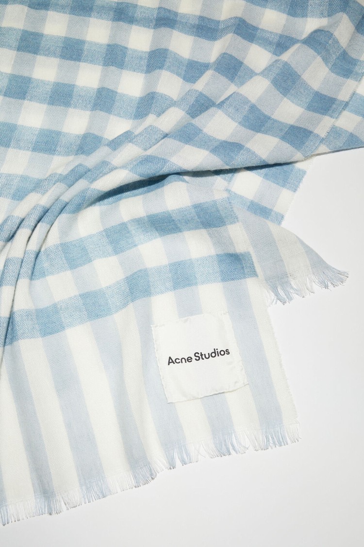 Light Blue / White Acne Studios Check Cashmere Linen Scarf | LCUR-08619