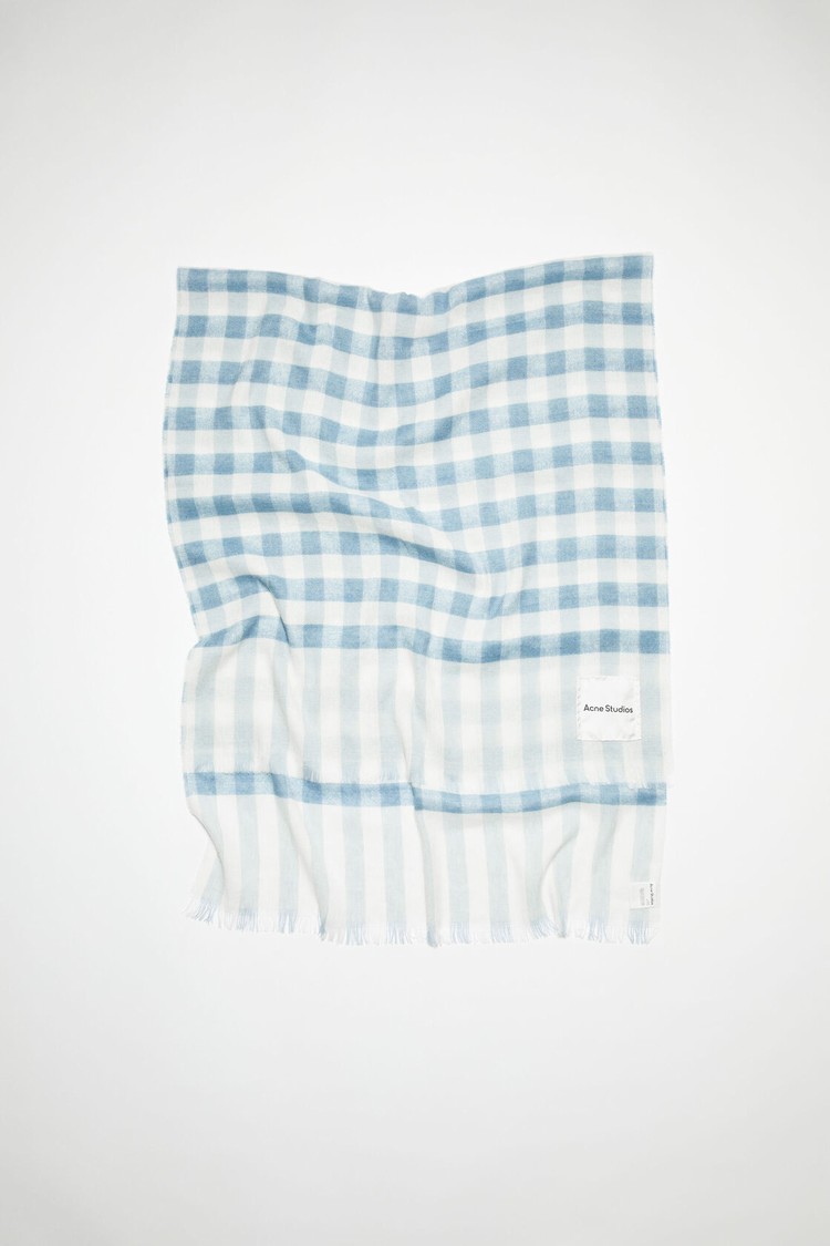 Light Blue / White Acne Studios Check Cashmere Linen Scarf | LCUR-08619