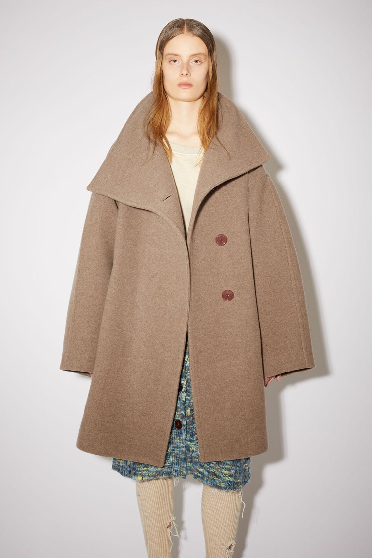 Light Brown Acne Studios Wool Funnel-neck Women's Coats | UWSL-01498