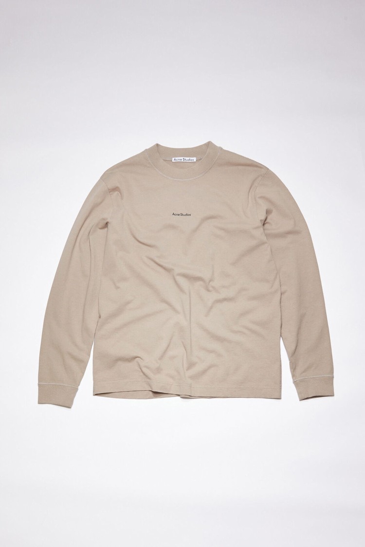 Light Brown / Beige Acne Studios Logo Long Sleeve Men's T Shirts | CVKM-56097