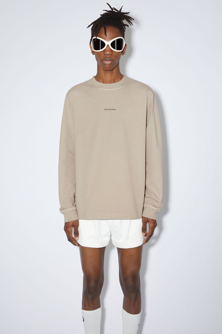 Light Brown / Beige Acne Studios Logo Long Sleeve Men\'s T Shirts | CVKM-56097