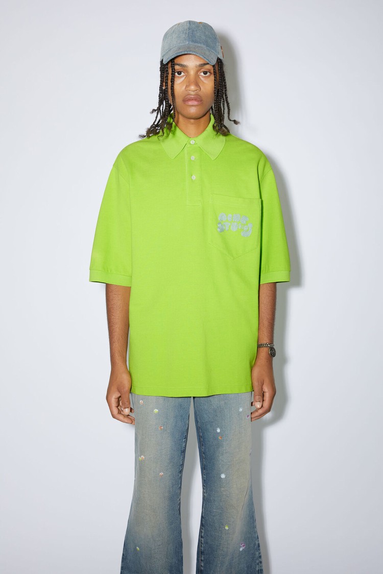 Light Green Acne Studios Logo Polo Men\'s T Shirts | QZCV-18367