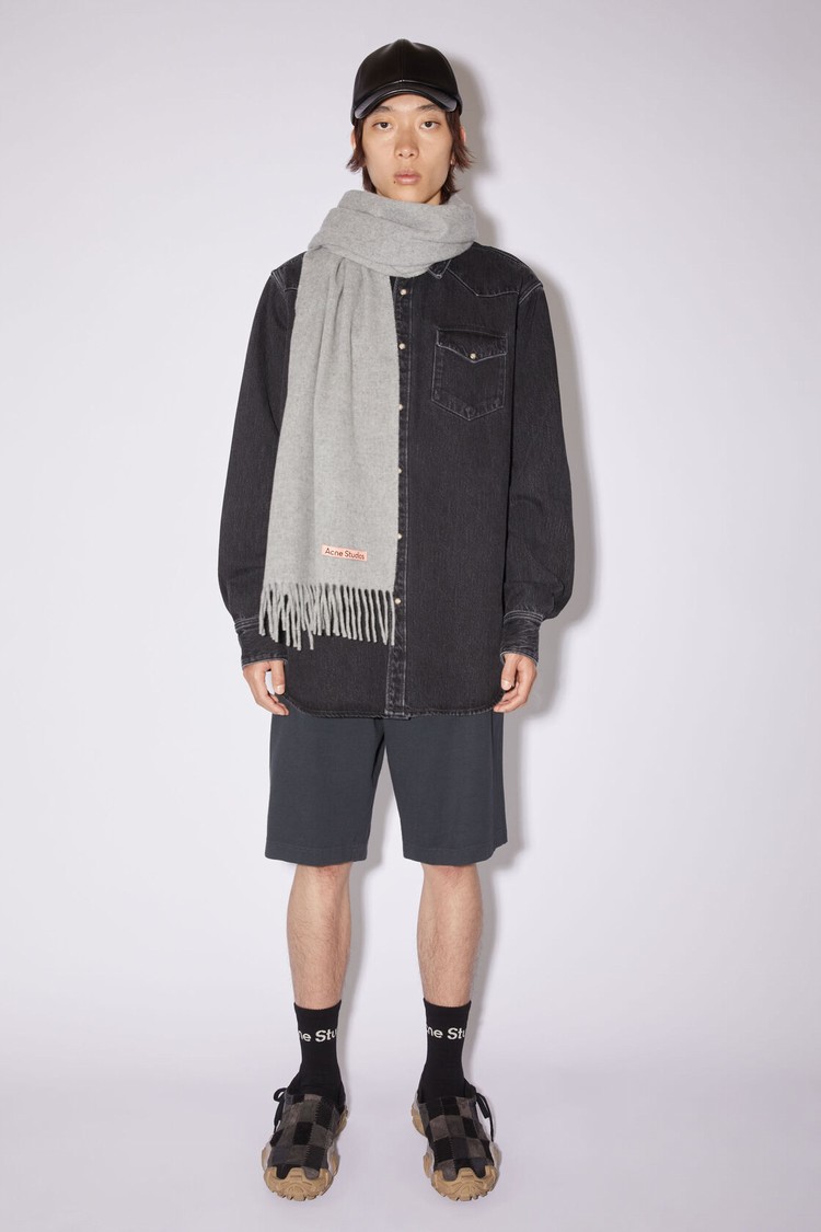 Light Grey Acne Studios Fringe Wool - Narrow Scarf | PIJX-10759