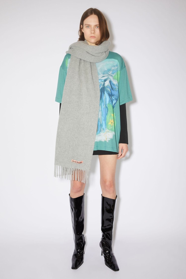 Light Grey Acne Studios Fringe Wool - Oversized Scarf | LHSY-13547