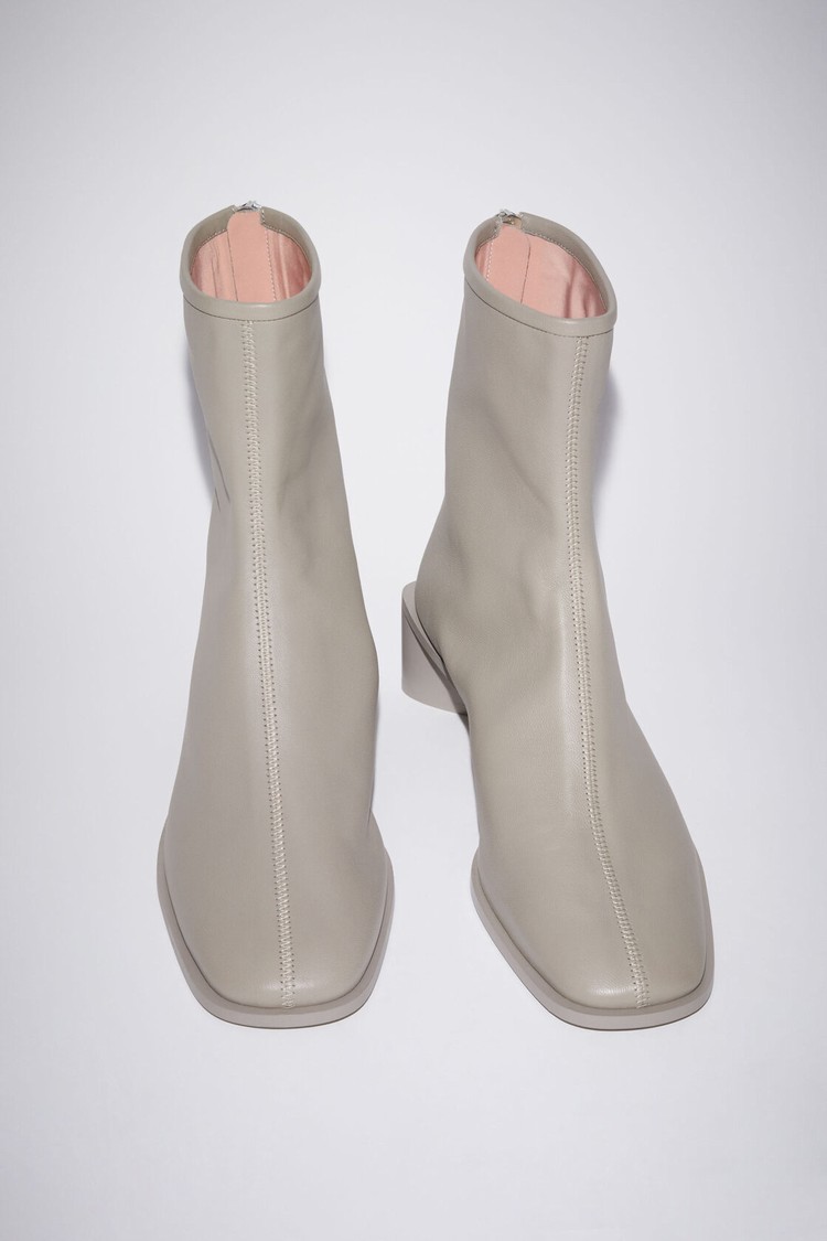 Light Grey / Brown Acne Studios Branded Leather Women's Boots | SKNO-84903