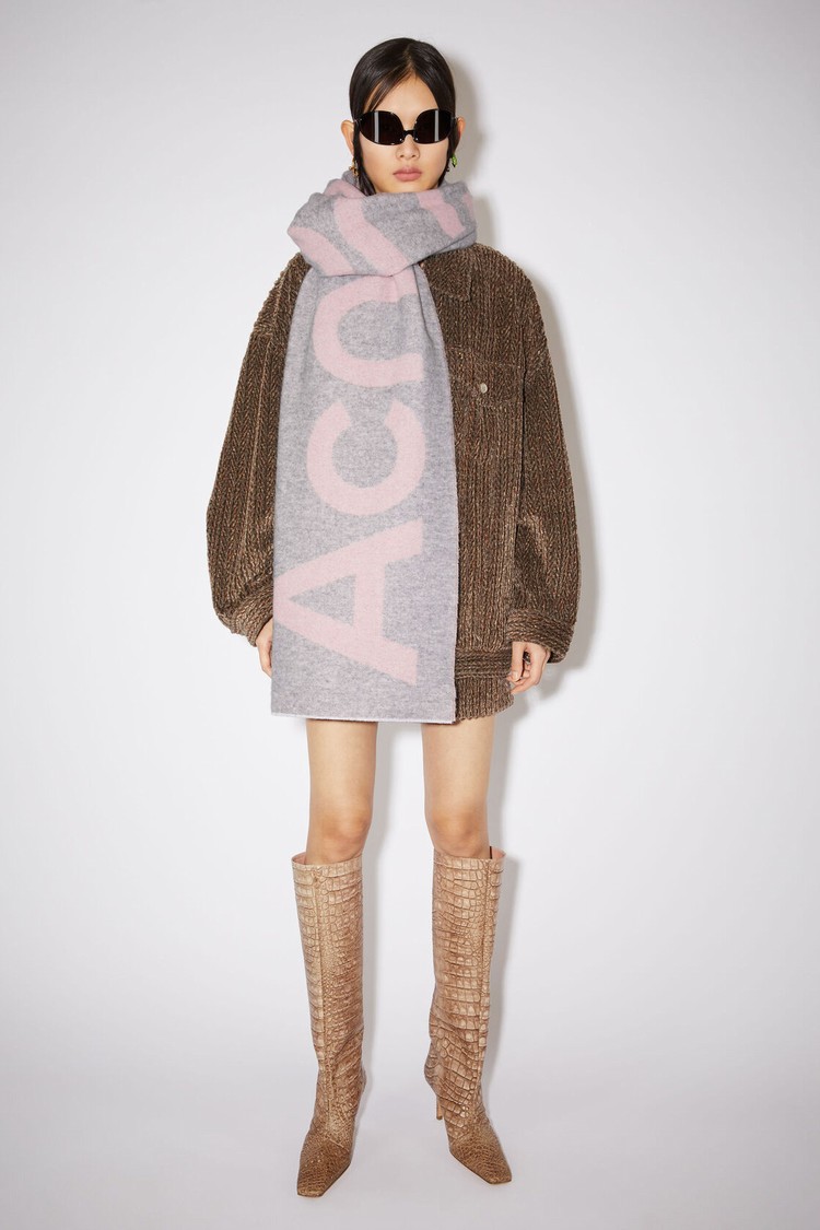 Light Pink / Grey Acne Studios Logo Jacquard Scarf | YEMA-19602