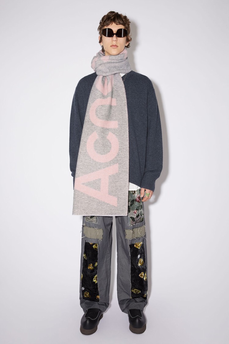 Light Pink / Grey Acne Studios Logo Jacquard Scarf | YEMA-19602