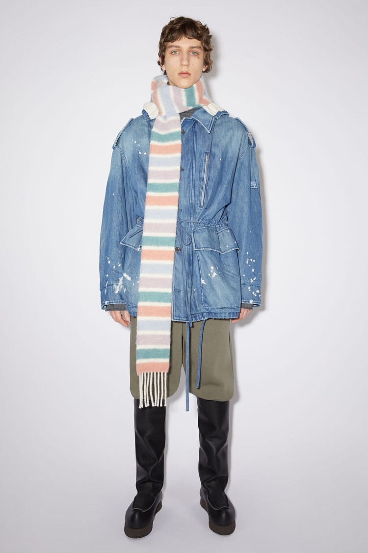 Light Turquoise / Blue / Pink Acne Studios Wool-alpaca Fringe - Skinny Scarf | RGXP-25746