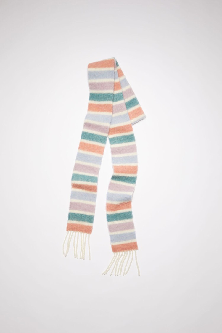 Light Turquoise / Blue / Pink Acne Studios Wool-alpaca Fringe - Skinny Scarf | RGXP-25746