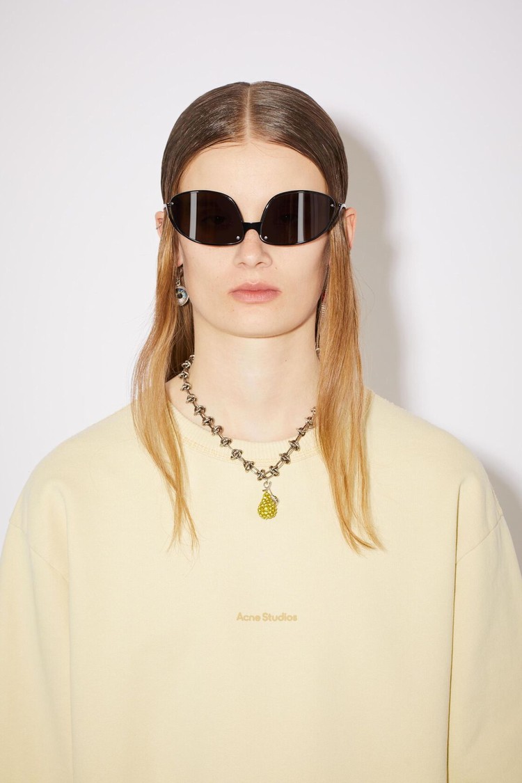 Light Yellow Acne Studios Stamp Logo Women's Sweatshirts | TRSB-23894