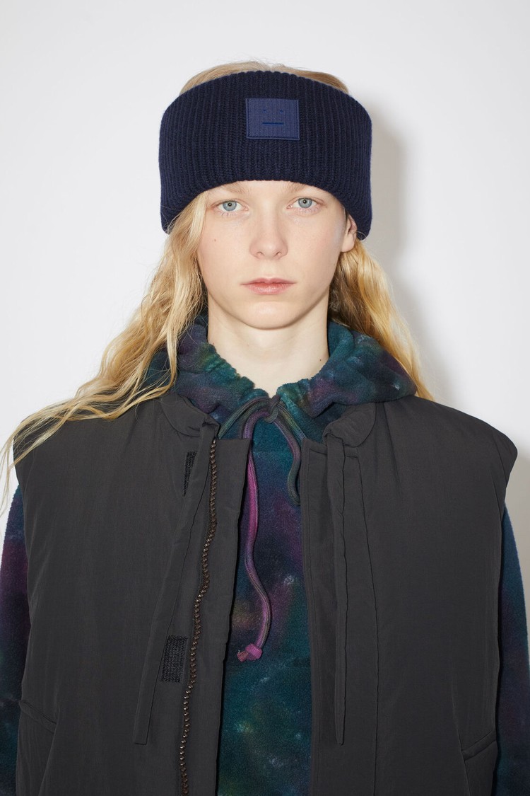 Navy Acne Studios Ribbed Knit Headband Beanie | ENAP-96302