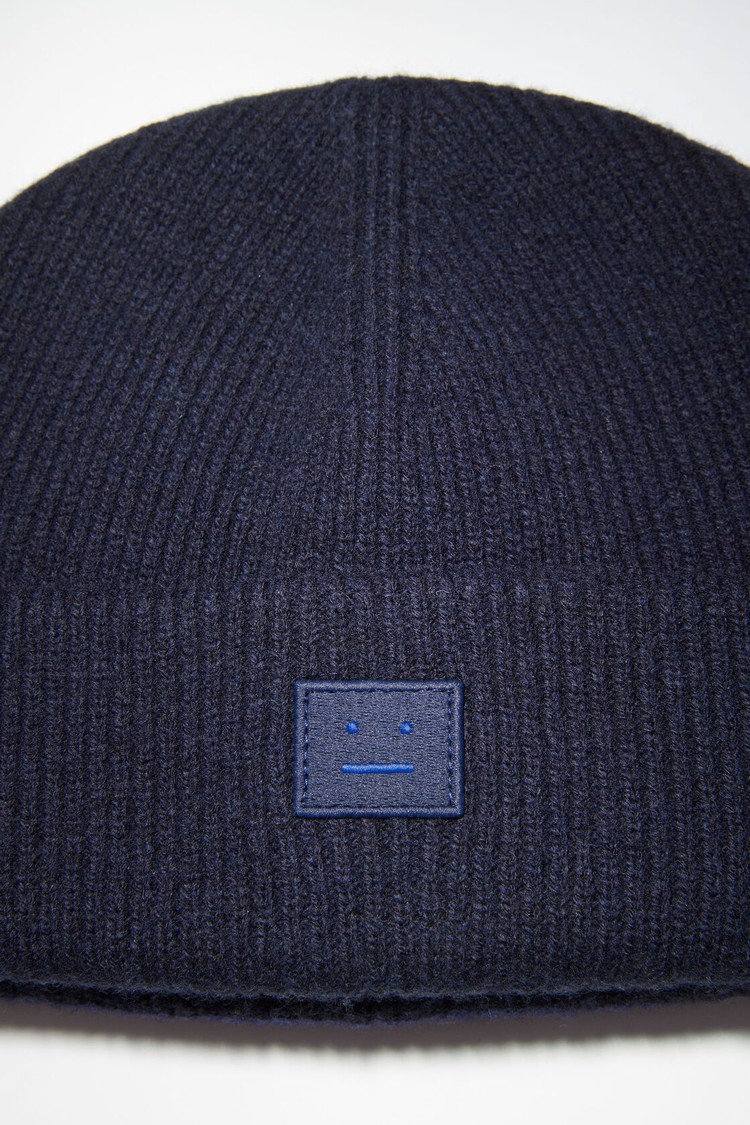 Navy Acne Studios Small Face Logo Beanie | QJCA-10425