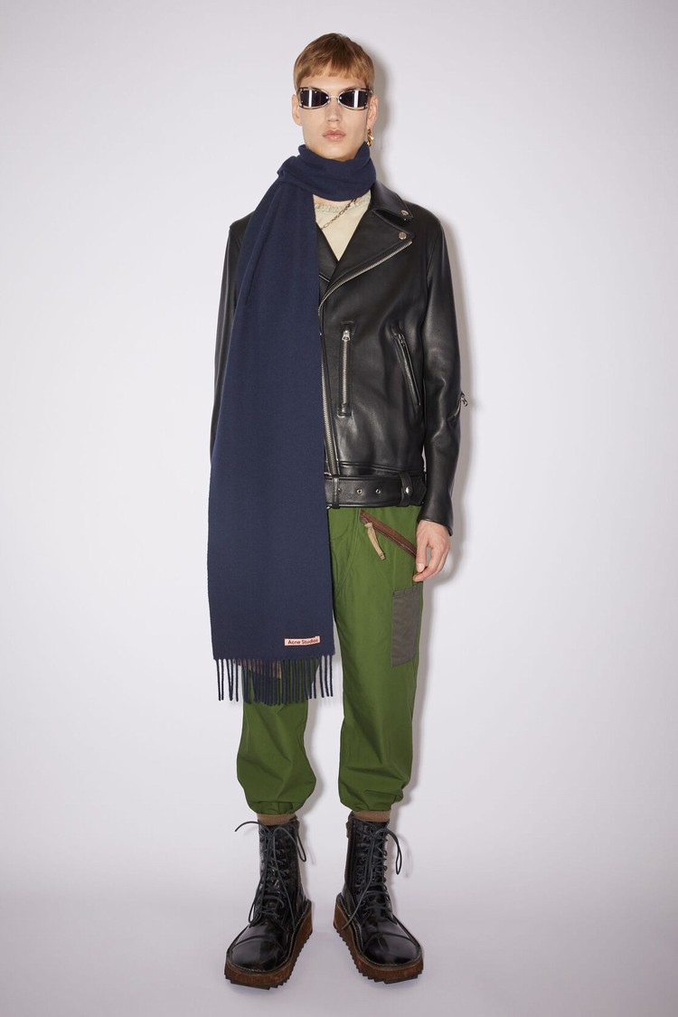 Navy / Blue Acne Studios Fringe Wool - Skinny Scarf | DMYN-93081