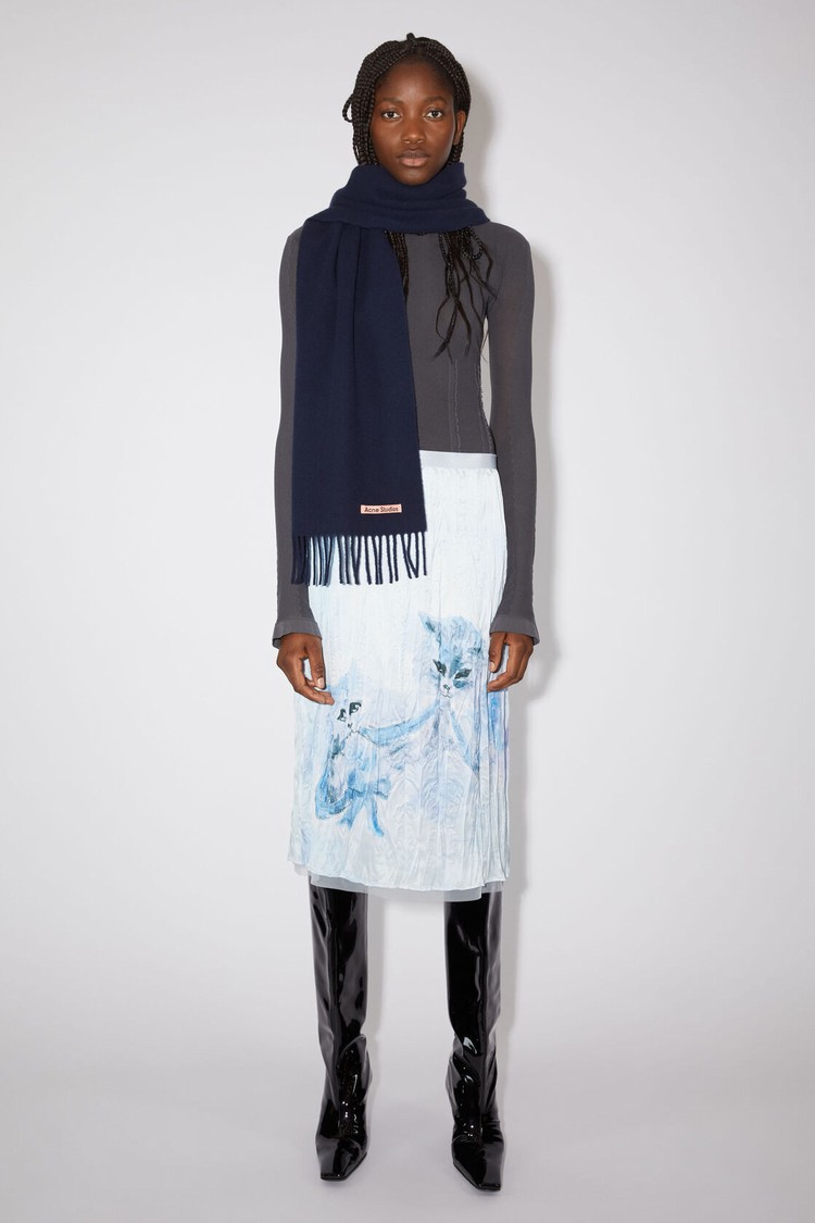 Navy / Blue Acne Studios Fringe Wool - Skinny Scarf | DTHP-05782