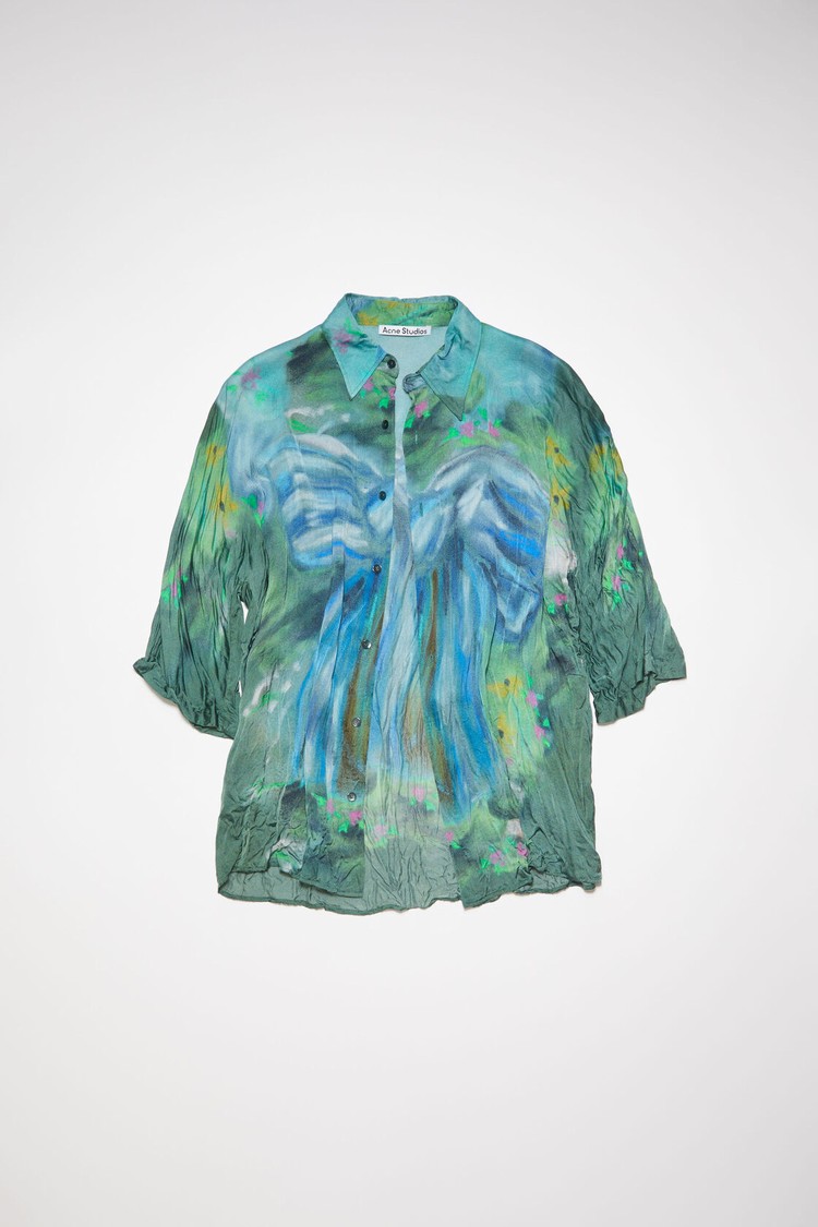 Olive / Green / Light Blue Acne Studios Printed Button-up Men's Shirts | OUNQ-72590