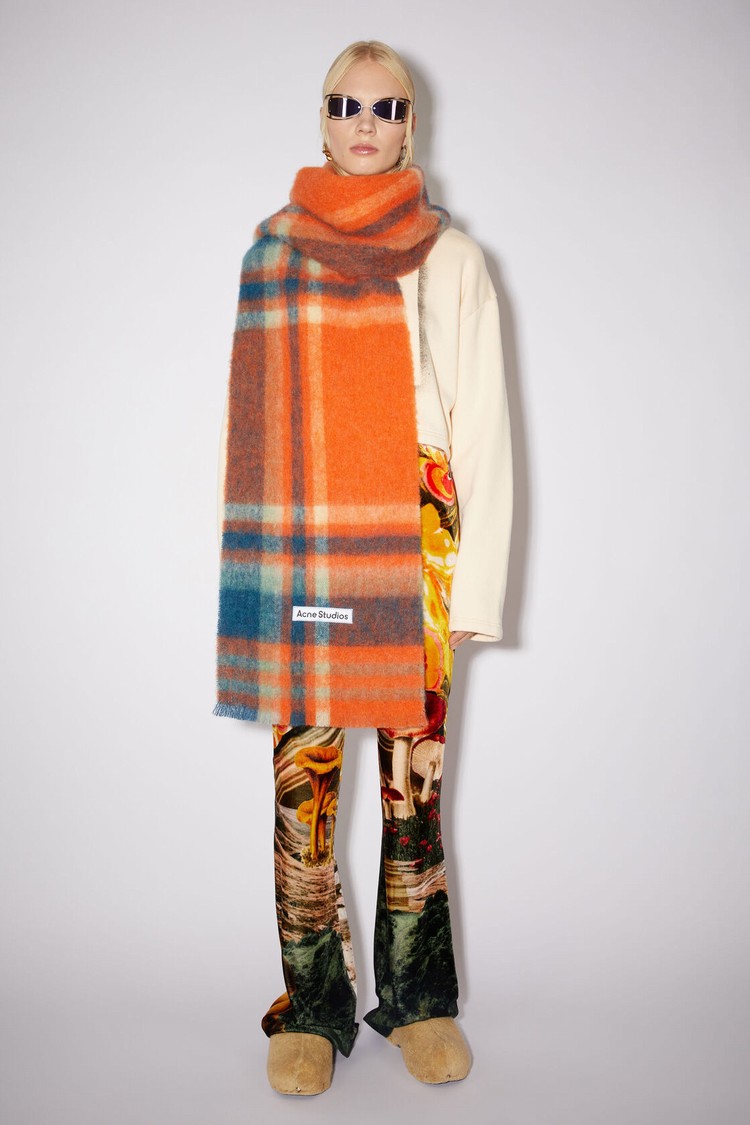 Orange / Blue Acne Studios Checked Scarf | FEAN-46187