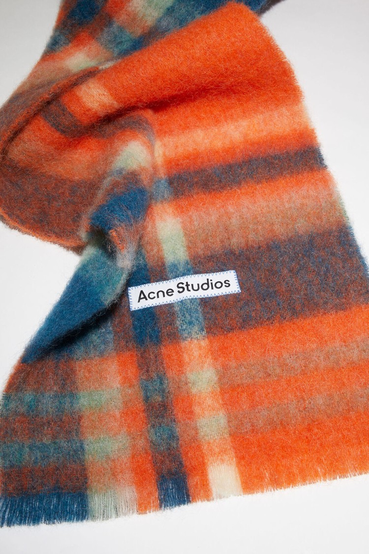 Orange / Blue Acne Studios Checked Scarf | FEAN-46187