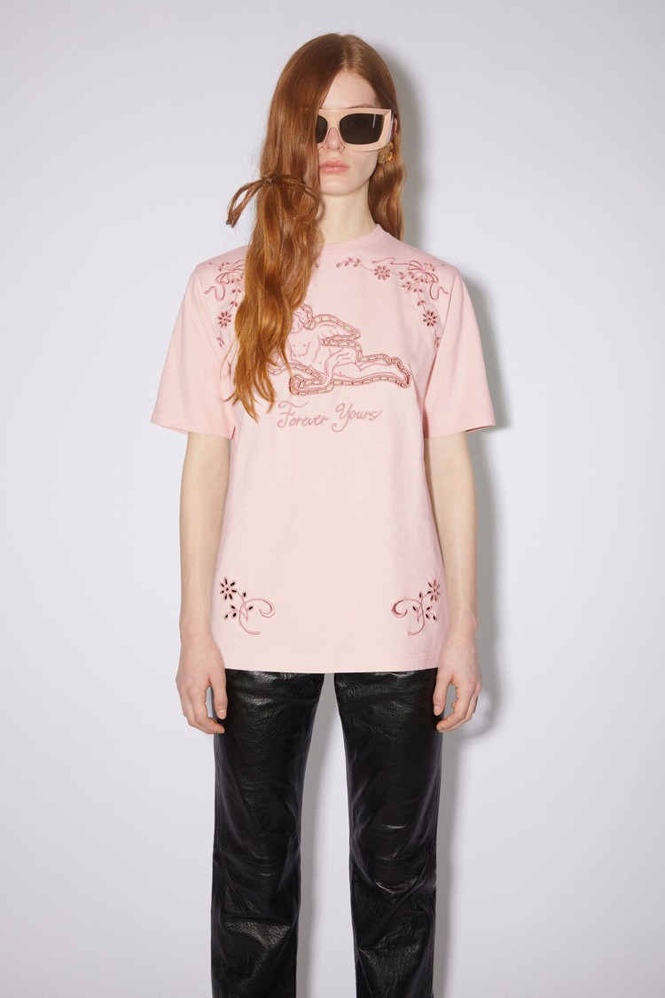 Pink Acne Studios Embroidered Women\'s T Shirts | WHSM-42950