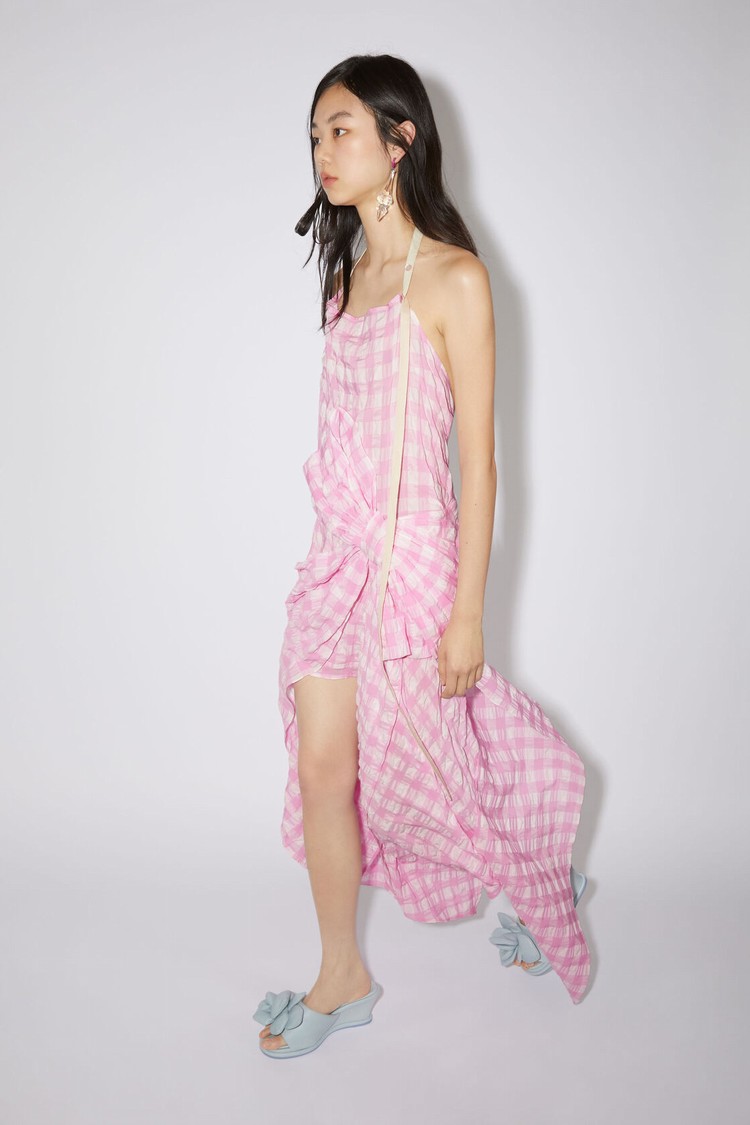 Pink Acne Studios Gingham Bow Women's Dress | JVZS-08952