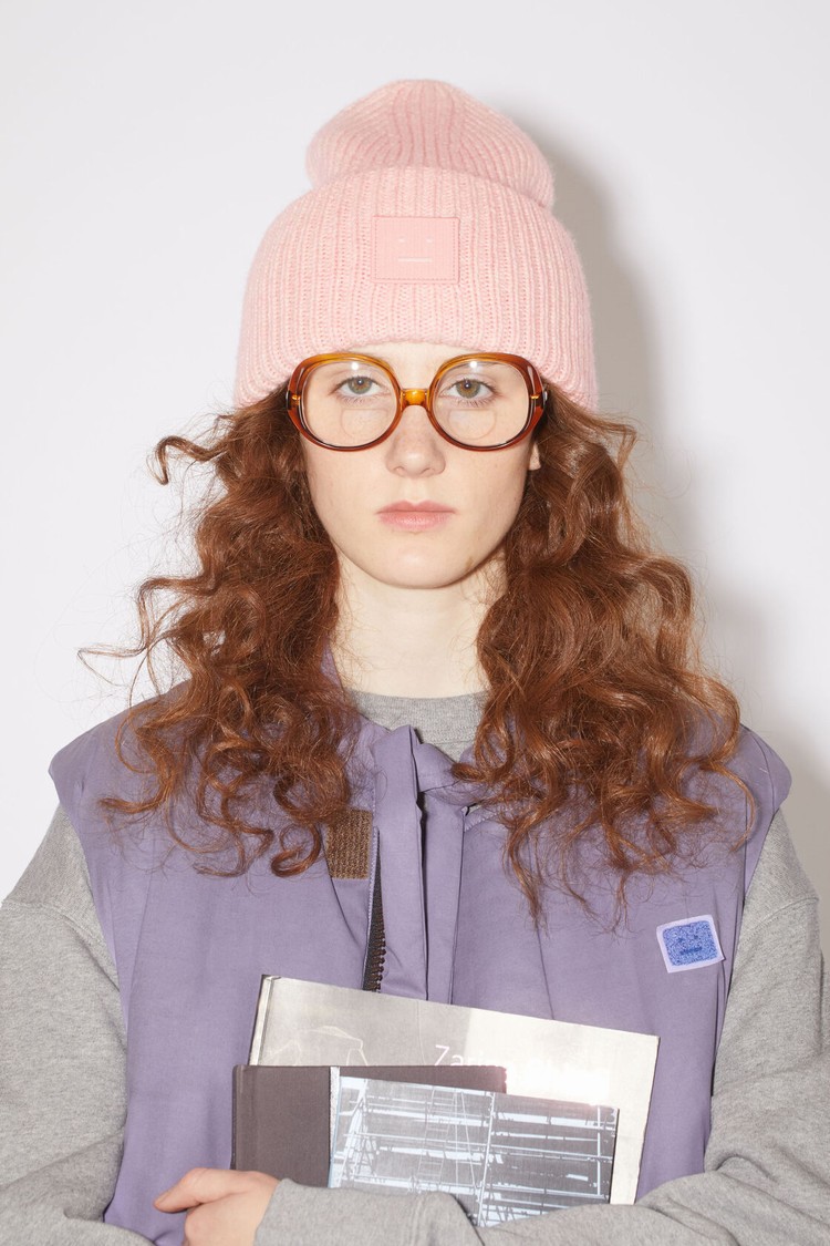 Pink Acne Studios Large Face Logo Beanie | UQPN-86429