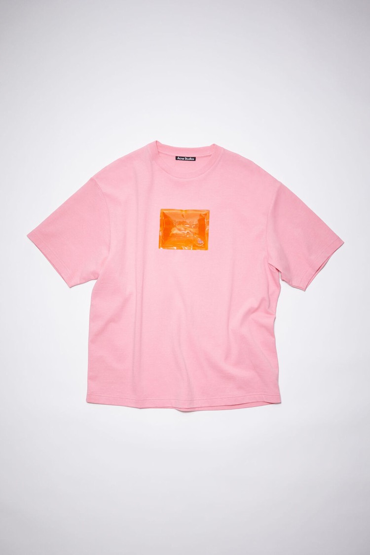 Pink Acne Studios Logo Men's T Shirts | ZHXO-65209