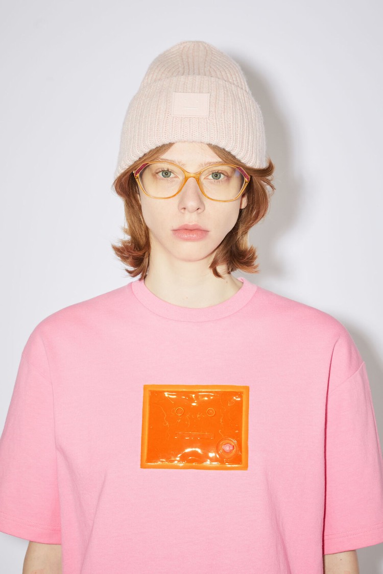 Pink Acne Studios Logo Women's T Shirts | DIFY-84165