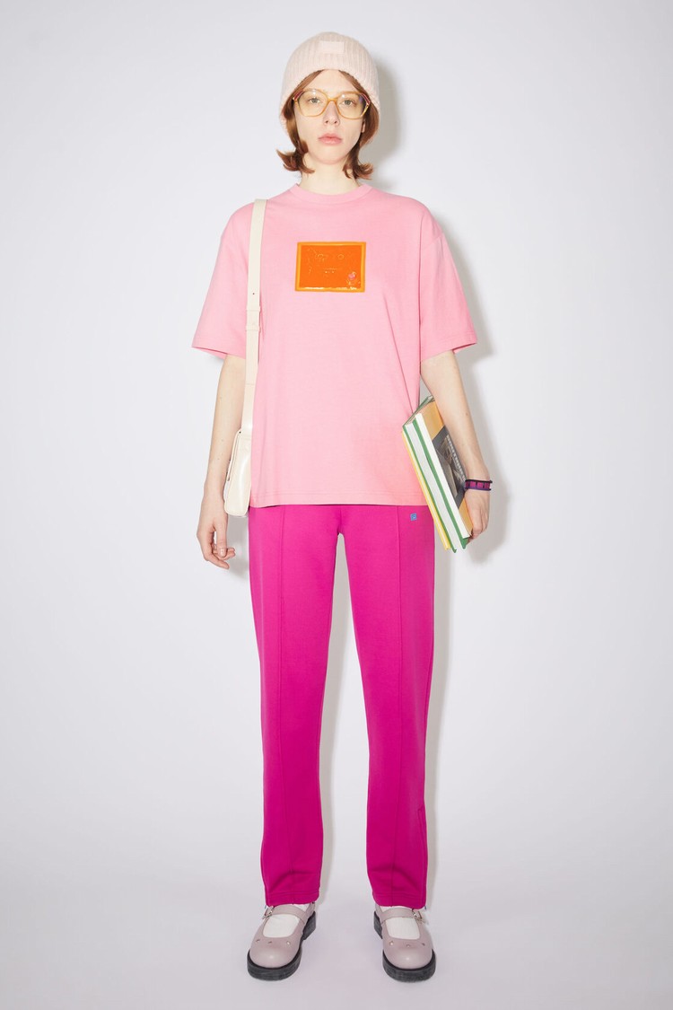 Pink Acne Studios Logo Women\'s T Shirts | DIFY-84165